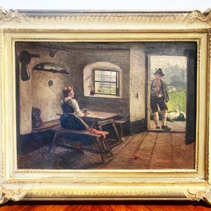Angelo Silvio Galli: dipinto ad olio su tela, scena d’interno - Immagine principale