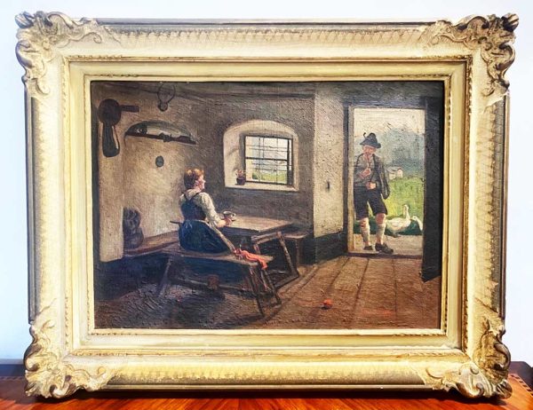Angelo Silvio Galli: dipinto ad olio su tela, scena d’interno - Immagine principale Angelo Silvio Galli: dipinto ad olio su tela, scena d’interno - Immagine principale