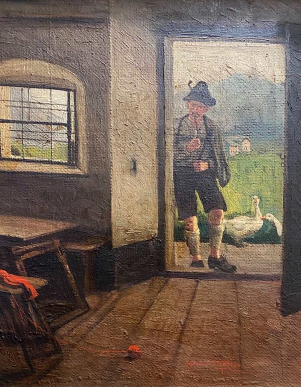 Angelo Silvio Galli: dipinto ad olio su tela, scena d’interno - Dettaglio