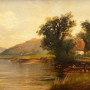 Antico dipinto olio su tela XIX secolo: paesaggio - Particolare