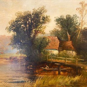 Antico dipinto olio su tela XIX secolo: paesaggio - Particolare