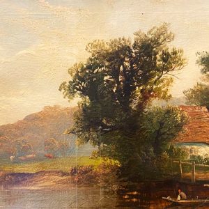 Antico dipinto olio su tela XIX secolo: paesaggio - Particolare