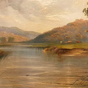 Antico dipinto olio su tela XIX secolo: paesaggio - Particolare