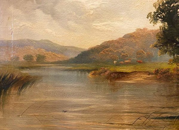 Antico dipinto olio su tela XIX secolo: paesaggio - Particolare