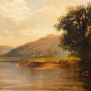 Antico dipinto olio su tela XIX secolo: paesaggio - Particolare