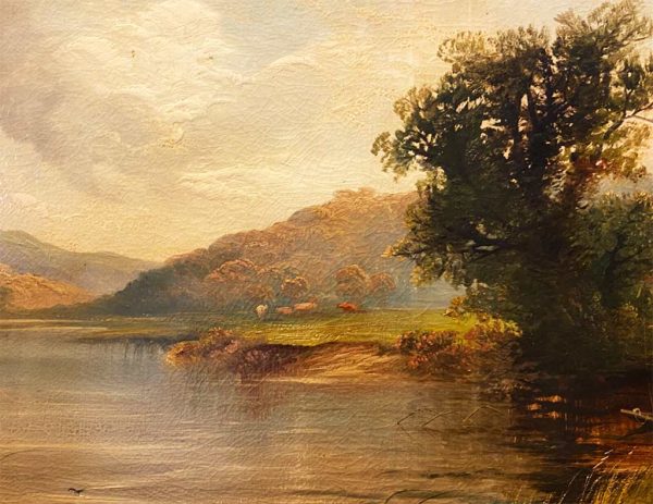Antico dipinto olio su tela XIX secolo: paesaggio - Particolare