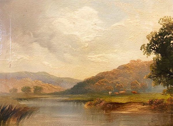 Antico dipinto olio su tela XIX secolo: paesaggio - Particolare