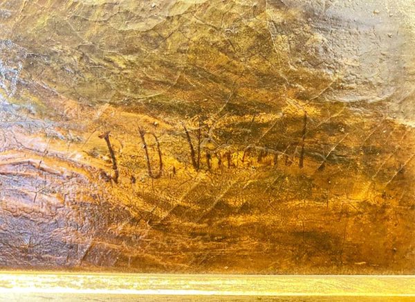 Antico dipinto olio su tela XIX secolo: paesaggio - Particolare della firma