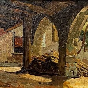 Arturo Ferrari: dipinto ad olio, interno di casale - Particolare