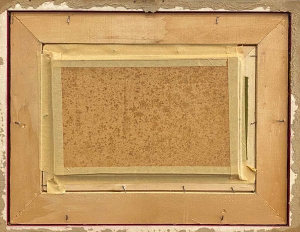 Arturo Ferrari: dipinto ad olio, interno di casale - Retro