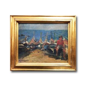 Cipriano Mannucci: dipinto ad olio, barche sulla spiaggia - Immagine principale