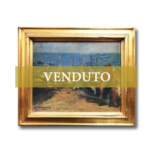 Cipriano Mannucci: dipinto ad olio, barche sulla spiaggia - Immagine principale - VENDUTO