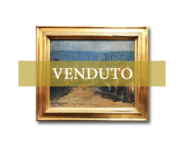 Cipriano Mannucci: dipinto ad olio, barche sulla spiaggia - Immagine principale - VENDUTO Cipriano Mannucci: dipinto ad olio, barche sulla spiaggia - Immagine principale - VENDUTO