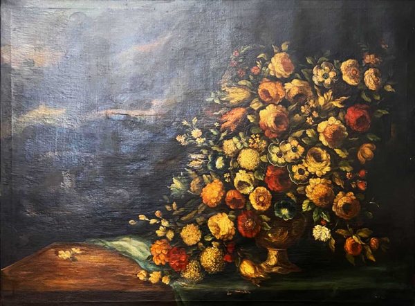 Natura morta: antico dipinto, olio su tela del XVIII secolo - Particolare