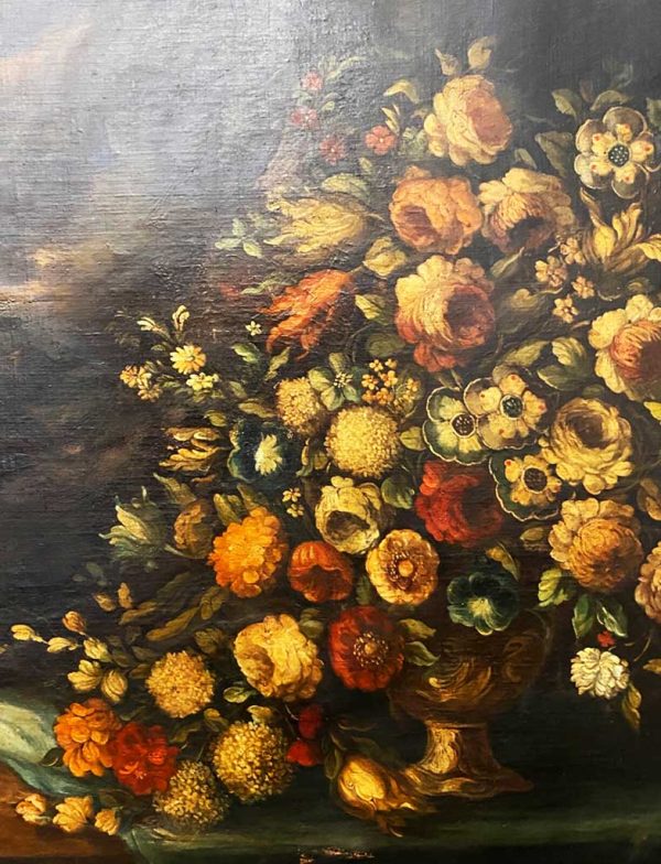 Natura morta: antico dipinto, olio su tela del XVIII secolo - Particolare