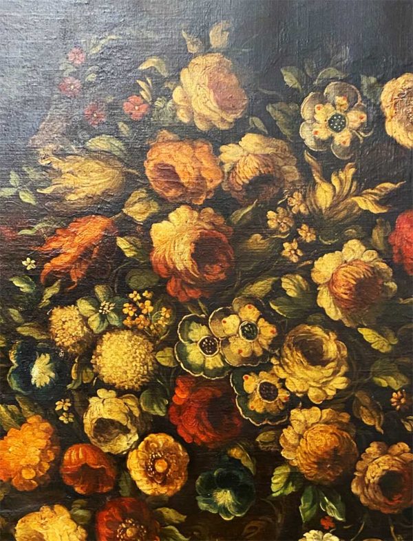 Natura morta: antico dipinto, olio su tela del XVIII secolo - Particolare