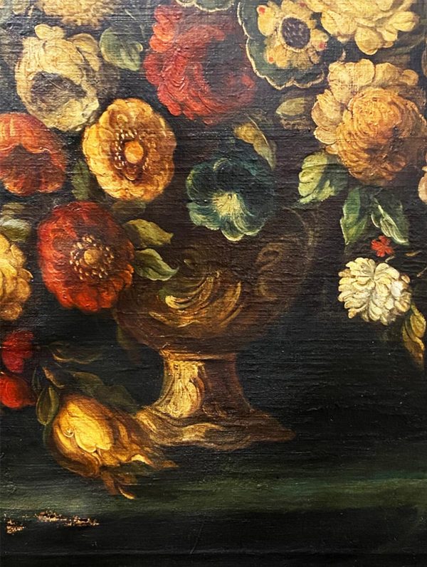Natura morta: antico dipinto, olio su tela del XVIII secolo - Particolare