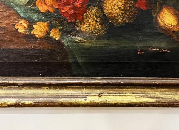 Natura morta: antico dipinto, olio su tela del XVIII secolo - Particolare della cornice